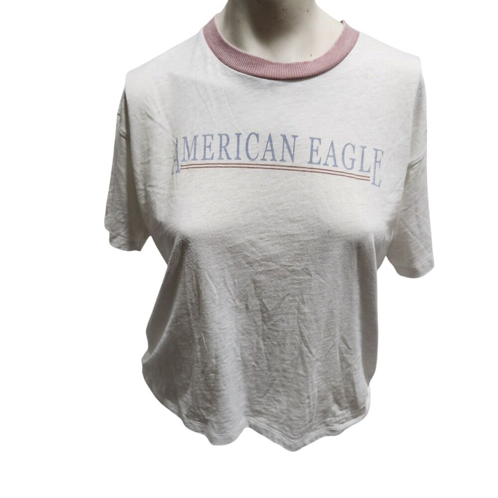 American Eagle Spell Out T-Shirt Preppy Nautica Retro College Sheer Clean